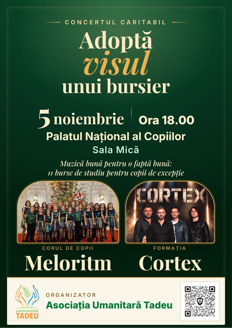 Afișul concertului caritabil „Adoptă visul unui bursier”